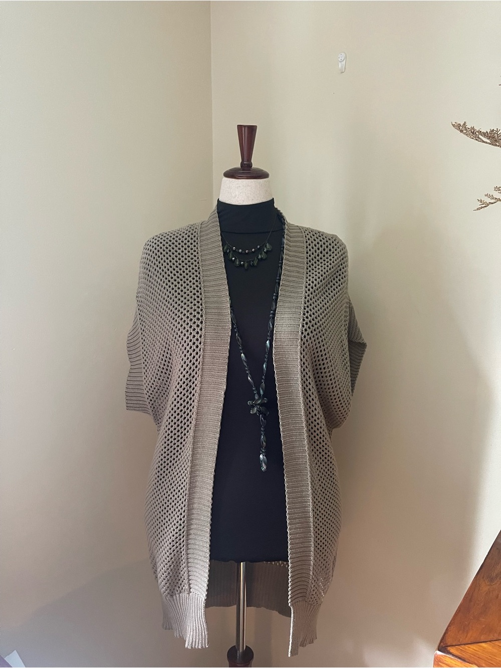Open-Front Knit Cardigan Sweater - Taupe L-XL